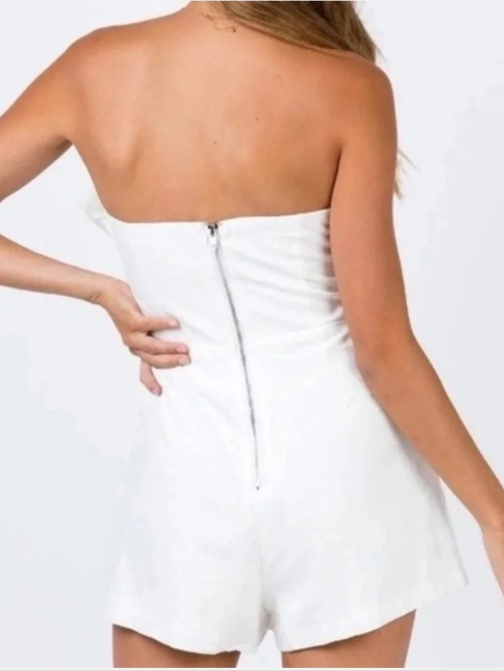Princess Polly Hunter Mae Strapless Ruched Frill Playsuit Romper White Size 4 - Picture 9 of 16